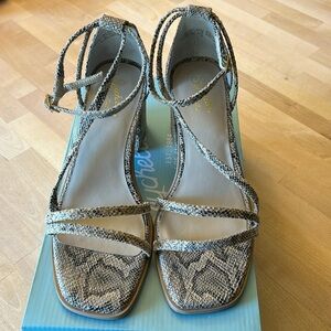 Snake Print Heeled Sandal, Size 9